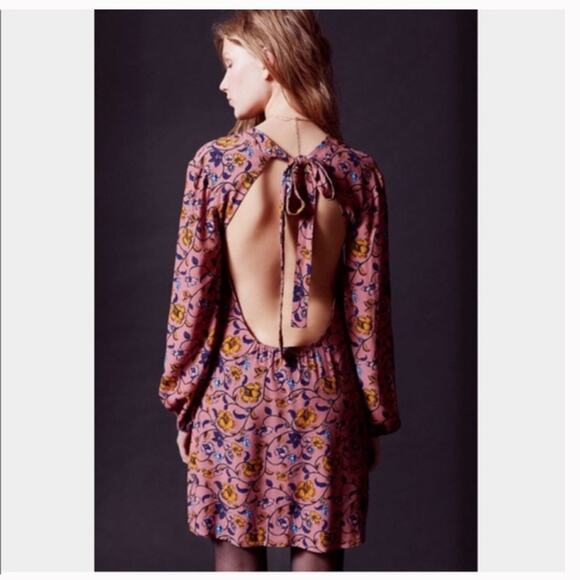 For Love And Lemons Mini Dress Small Pink Floral Open Back Long Sleeve Boho - Picture 12 of 12